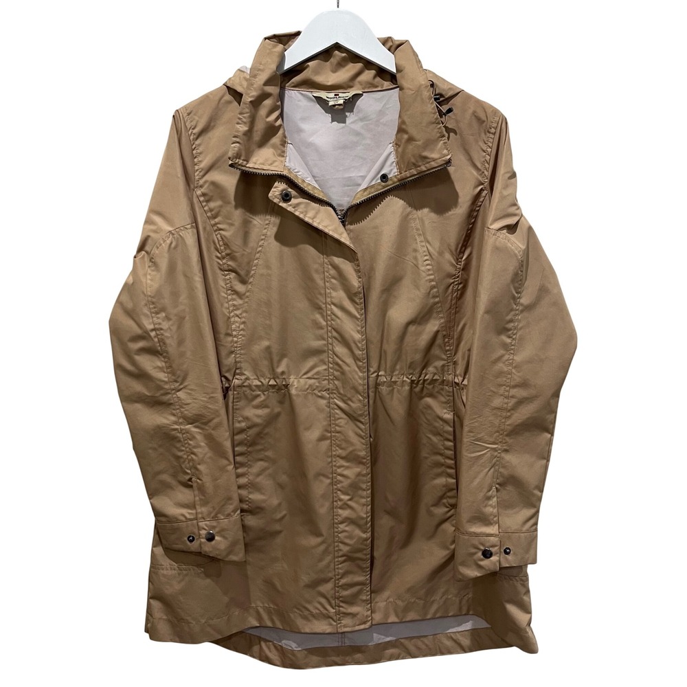 Woolrich Windbreaker Jacket Women Large Tan Hooded Full Zip Utility Gorpcore